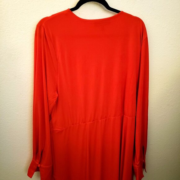 Eloquii Red V Neck Draped Front Cocktail Long Sleeve Maxi Dress 24 NWOT - Picture 6 of 8
